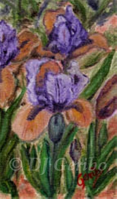 Purple Iris Original Miniature Oil Painting by artist DJ Geribo detail