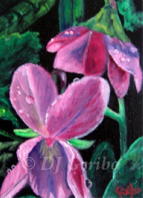 Pink Orchid Original Painting by artist DJ Geribo detail