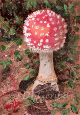 Mushroom Glowing Original Oil Painting by artist DJ Geribo detail