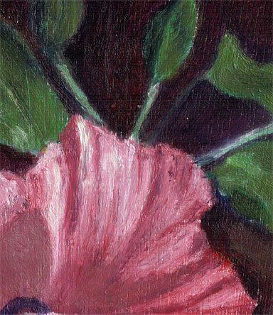 Hibiscus Bloom Original Miniature Oil Painting by artist DJ Geribo detail