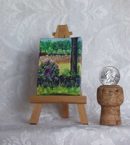 Just Planted miniature acrylic painting on easel by artist DJ Geribo
