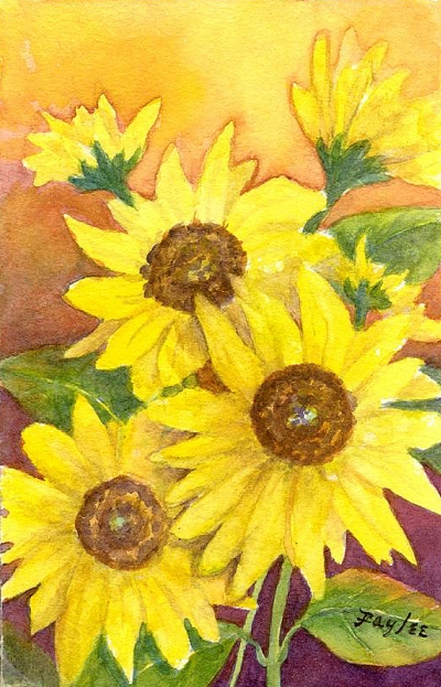 Sunflowers II original watercolor painting by artist Fay Lee