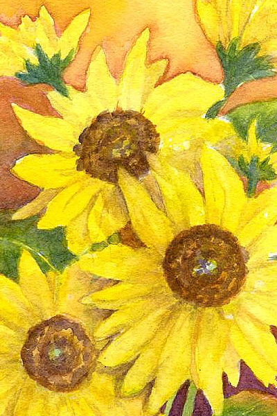 Sunflowers II original watercolor painting by artist Fay Lee - detail
