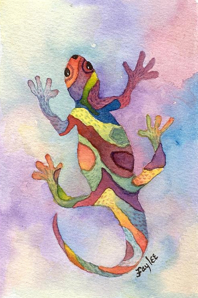 Gecko III original watercolor painting by artist Fay Lee