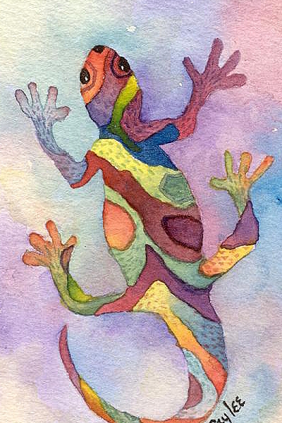 Gecko III original watercolor painting by artist Fay Lee - detail
