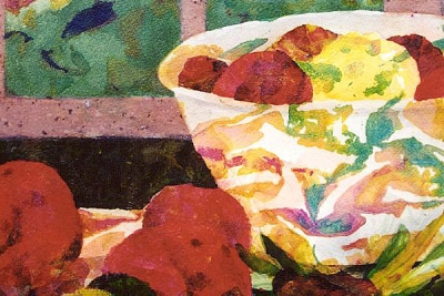 Vegetable Soup original mixed media collage by artist Fay Lee - detail