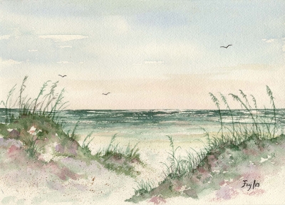 Seascape original watercolor painting by artist Fay Lee