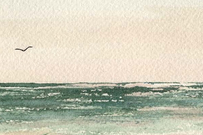 Seascape original watercolor painting by artist Fay Lee - detail