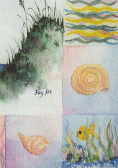 Fish and All II original watercolor painting by artist Fay Lee - detail