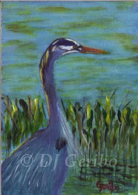 Blue Heron Hunting - Daily Paintings Animals by artist DJ Geribo