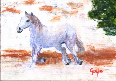 White Horse Running - Daily Paintings Animals by artist DJ Geribo