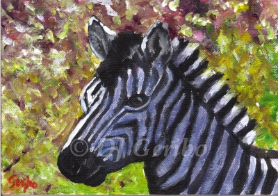 Zebra in Springtime - Daily Paintings Animals by artist DJ Geribo