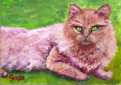 Green-Eyed Kitty - Daily Paintings Animals by artist DJ Geribo