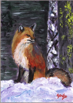 Red Fox in a Pose - Daily Paintings Animals by artist DJ Geribo