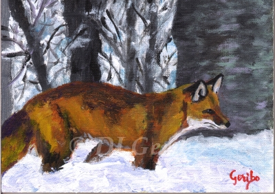 Red Fox Alert - Daily Paintings Animals by artist DJ Geribo