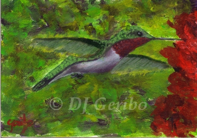 Ruby Throated Hummingbird - Daily Paintings Animals by artist DJ Geribo