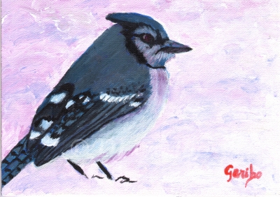 Winter Bluejay - Daily Paintings Animals by artist DJ Geribo