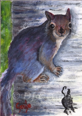 Baby Squirrel Climbing - Daily Paintings Animals by artist DJ Geribo