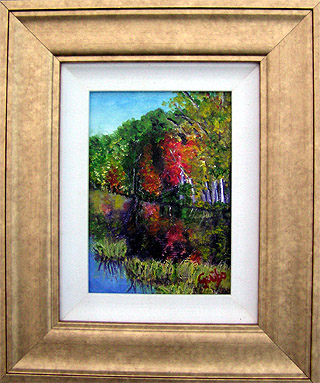 Fall Palette Original Oil Miniature Painting by artist DJ Geribo arrives framed and ready-to-hang