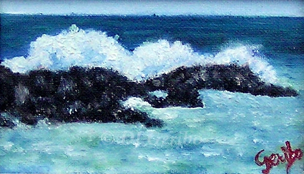 Rocky Surf Original Miniature Oil Painting by artist DJ Geribo