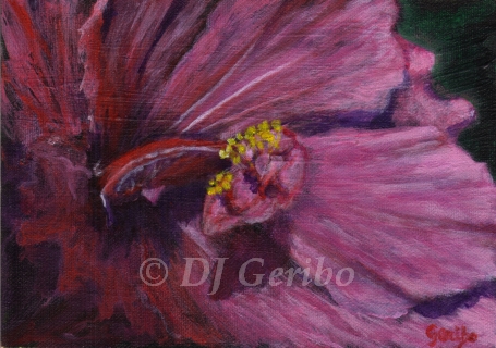 Giant Hibiscus Original Miniature Oil Painting by artist DJ Geribo detail