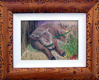 Sleepyhead Original Miniature Oil Painting by artist DJ Geribo arrives framed and ready-to-hang