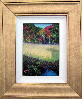 Golden Field Original Miniature Painting by Artist DJ Geribo arrives framed and ready-to-hang